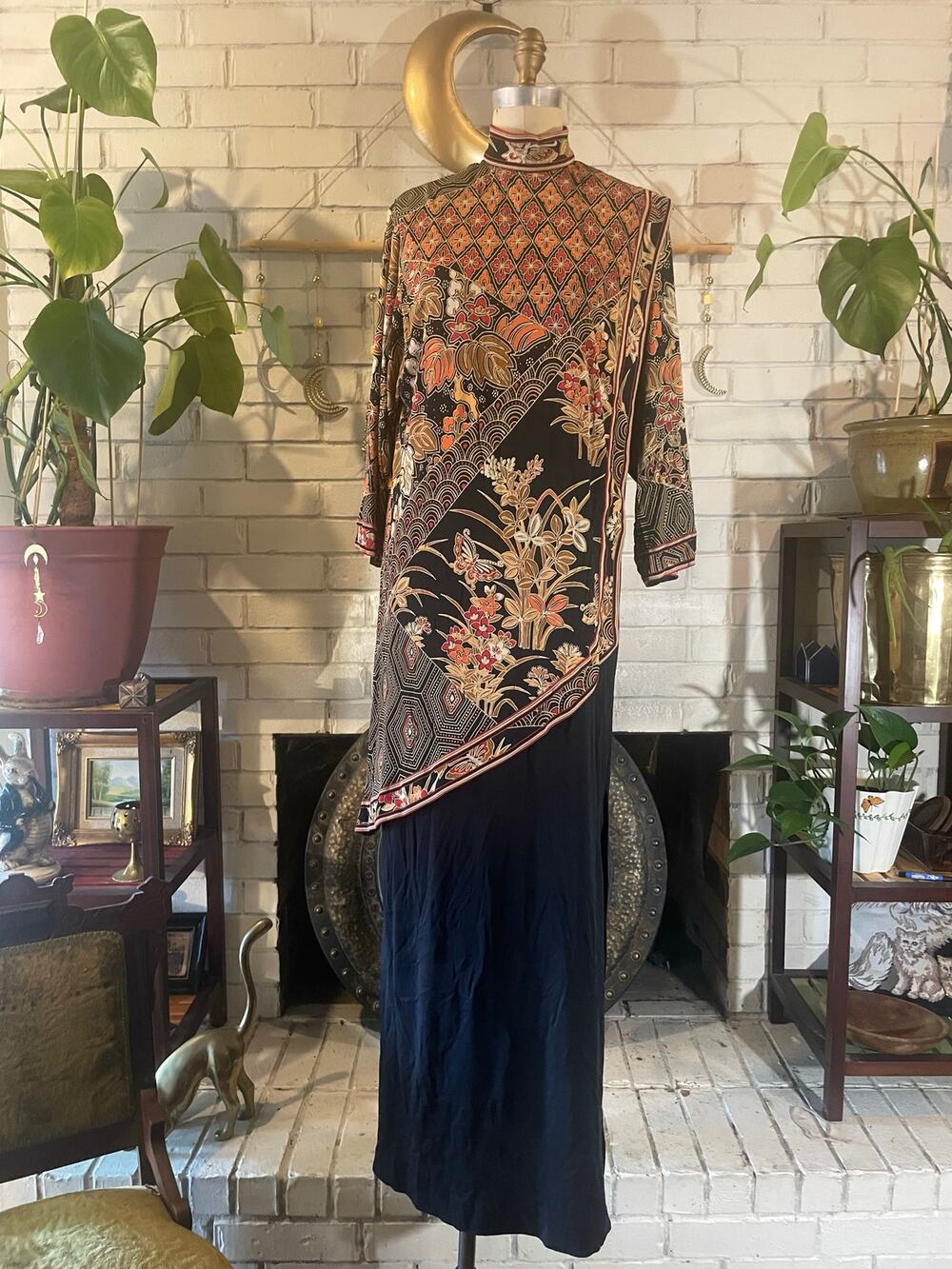 Vintage 1970s Leonard Paris Silk Mikado Cancan Batik Maxi Dress